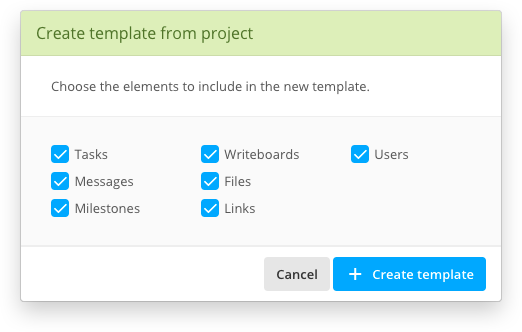 Template creation options dialog box