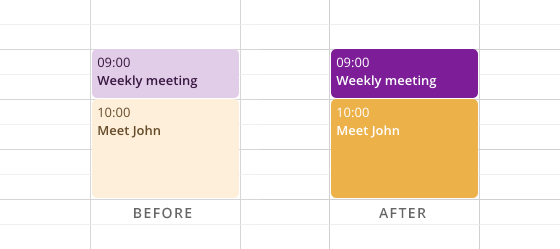 Event color difference: before and after