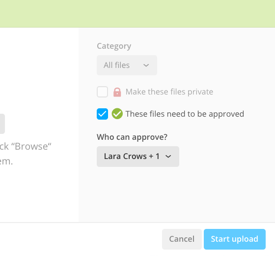 Approval options in the file upload form