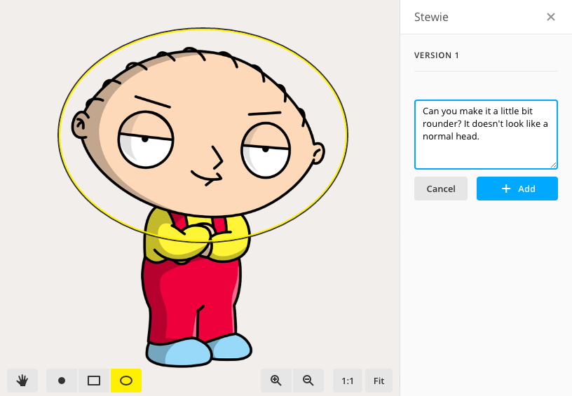 Ellipse tool example usage with an unusually quiet Stewie