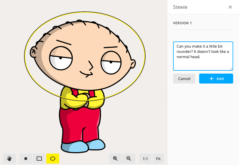 Esempio d'uso dello strumento Ellisse con uno Stewie insolitamente tranquillo
