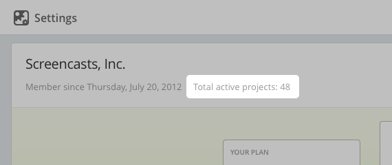 Project count in Your plan