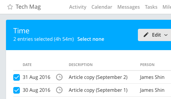 Time sub-total in page header